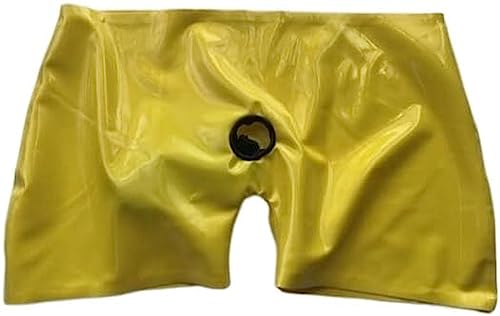 Männer Natürliche Fetisch-Latex-Shorts, Gummi-Unterwäsche Mit Rollrand-Loch Und Anus-Penis-Kondom,Gelb,XX-Groß