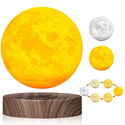 VGAzer Levitating Moon Lamp,Floating and Spinning in Air Freely with Luxury Faux Wooden Base and 3D Printing LED Moon Light,for Unique Gifts,Room Decor,Night Light,Office Desk Tech Toys