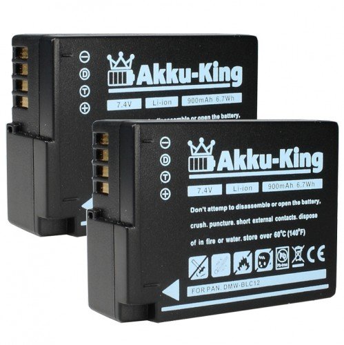 Akku-King 2 x Akku kompatibel mit Panasonic DMW-BLC12, DMW-BLC12E, DMW-BLC12PP - Li-Ion 900mAh