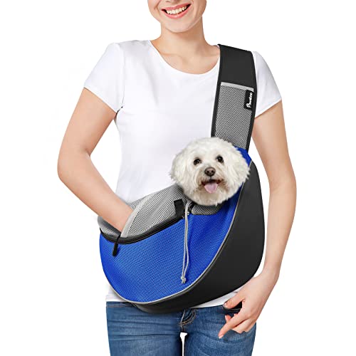 Pawaboo Hundetragetasche Tragetuch Verstellbare Transporttasche für Haustiere, Verstellbare Umhängetasche und Mehreren Taschen Welpentasche für Outdoor Reisen Welpe Katze Transporttasche, L, Blau