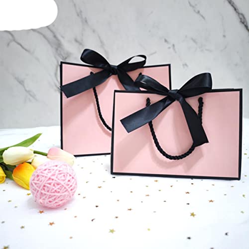 Hübsche rosa Geschenktüte Geschenkbox Ornament Pyjama Buch schwarzer Griff mit Schleife Papierbox Tüte Kraftverpackung-Rosa, 10 Stück, 40 x 30 x 12 cm