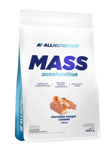 ALLNUTRITION Mass Gainer Pulver 20% Proteingehalt - Drei Kohlenhydratarten für Muskelwachstum Bodybuilding Energie Fitness - 3000g Nougat Karamell