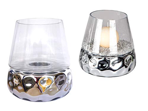 formano Kristallglas Windlicht DOTS konisch rund H. 20cm Silber Glas + Keramik
