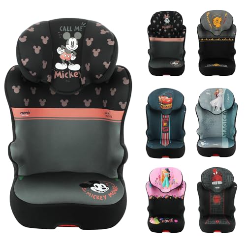 Nania - Kinderautositz Sitzerhöhung Isofix START I FIX 106-140 cm R129 i-Size - Von 5 bis 10 Jahren - Höhenverstellbare Kopfstütze - Neigbare Basis - Französisches Fabrikat (Mickey)