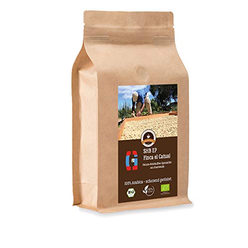 Kaffee Globetrotter - Bio Guatemala SHB EP Finca El Catuai - 1000 g Sehr Fein Gemahlen - für Siebträger-maschine, Siebmaschine - Spitzenkaffee - Röstkaffee aus biologischem Anbau