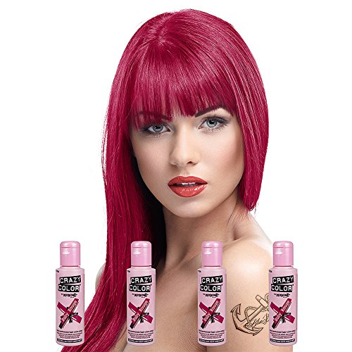 4 X Crazy Color Renbow Semi-Permanent Hair Colour Cream Dye 100ml Box of Four-Ruby Rouge