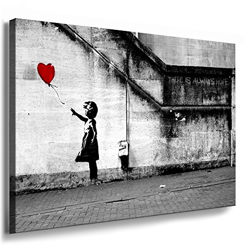 Fotoleinwand24 - Banksy Graffiti Art "There Is Always Hope" / AA0134 / Bild auf Keilrahmen / Grau / 150x100 cm
