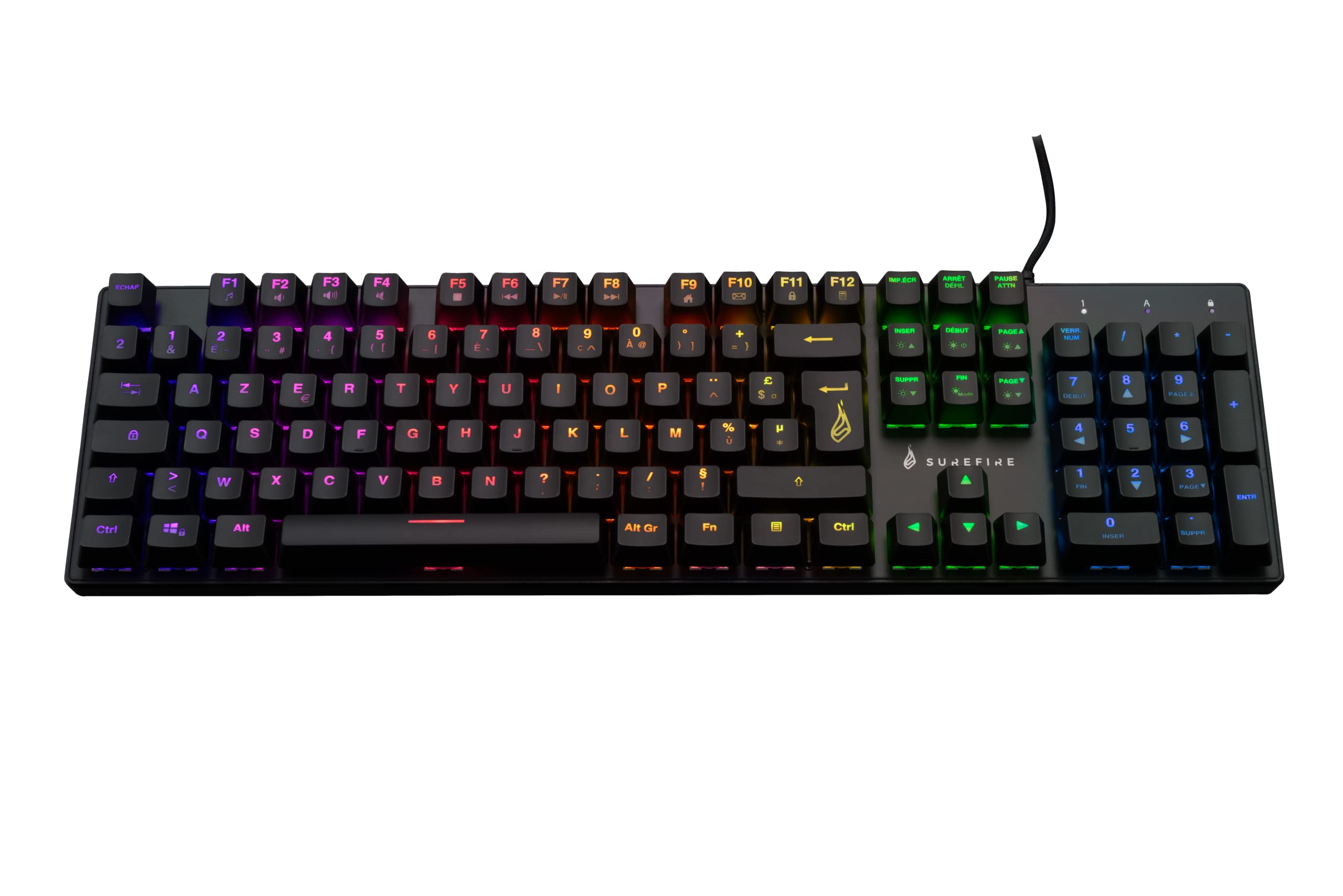 SureFire Kingpin M2 Mechanische Gaming Tastatur Französisch, Gaming Multimedia Keyboard Full Size, RGB-Tastatur mit Beleuchtung, 100% Anti-Ghosting-Tasten, französisches Layout AZERTY