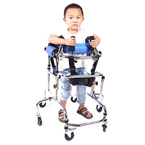 Gehhilfen für behinderte Menschen, tragbarer, aufrechter Gehhilfe für Kinder, Zerebralparese, Behinderung, Rehabilitationstraining, leichter Aluminium-Rollator mit höhenverstellbarem Sitz (blau)