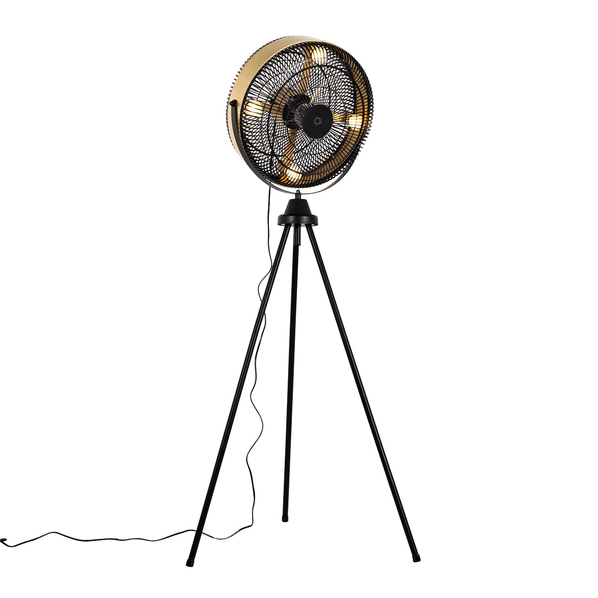 Qazqa - Modern Standventilator-Stativ schwarz mit Gold I Messingenen 4 Lichtern – Kim I Wohnzimmer I Schlafzimmer - Kunststoff Länglich - LED geeignet E14