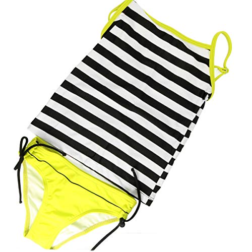 Mädchen Kinder Bikini Tankini Badeanzug Badebekleidung Beachwear 7–13 Jahre M 56 Neu Gr. 10 Jahre, Black/White Yellow