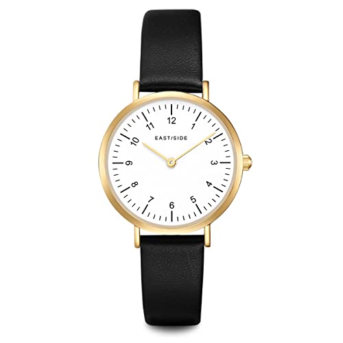 Eastside Damen Uhr analog Japan Quarzwerk mit Echtleder schwarz Armband 10080077