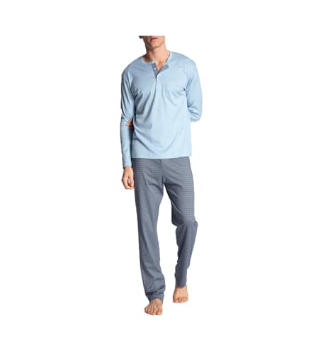 CALIDA Herren Pyjamaset Relax Choice, blau modisch aus 100% Baumwolle, modische Musterung mit Knopfleiste, Größe: 50