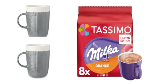 Tassimo Kapseln Milka, 8 Kakao plus 2 Gläser Tassimo Kapseln Cremige Milka Schokolade ● Fruchtiger Orangengeschmack ● Einzigartige Geschmacksvariant