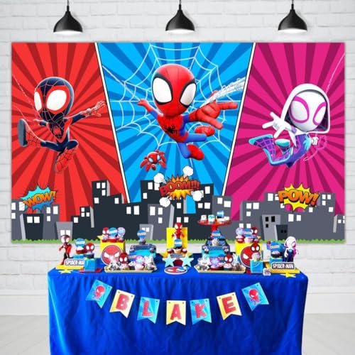 Spidey and His Amazing Friends Geburtstagsdekoration, Spiderman-Hintergrund, Superhelden-Thema, Fotografie-Hintergrund, Banner, 1,5 x 0,9 m, Foto-Requisiten, Kuchentisch