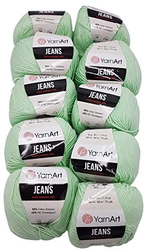 Ilkadim - YarnArt 10 x 50 Gramm Strickwolle YarnArt Jeans einfarbig mit 55% Baumwolle, 500 Gramm Wolle einfarbig (mint 79)