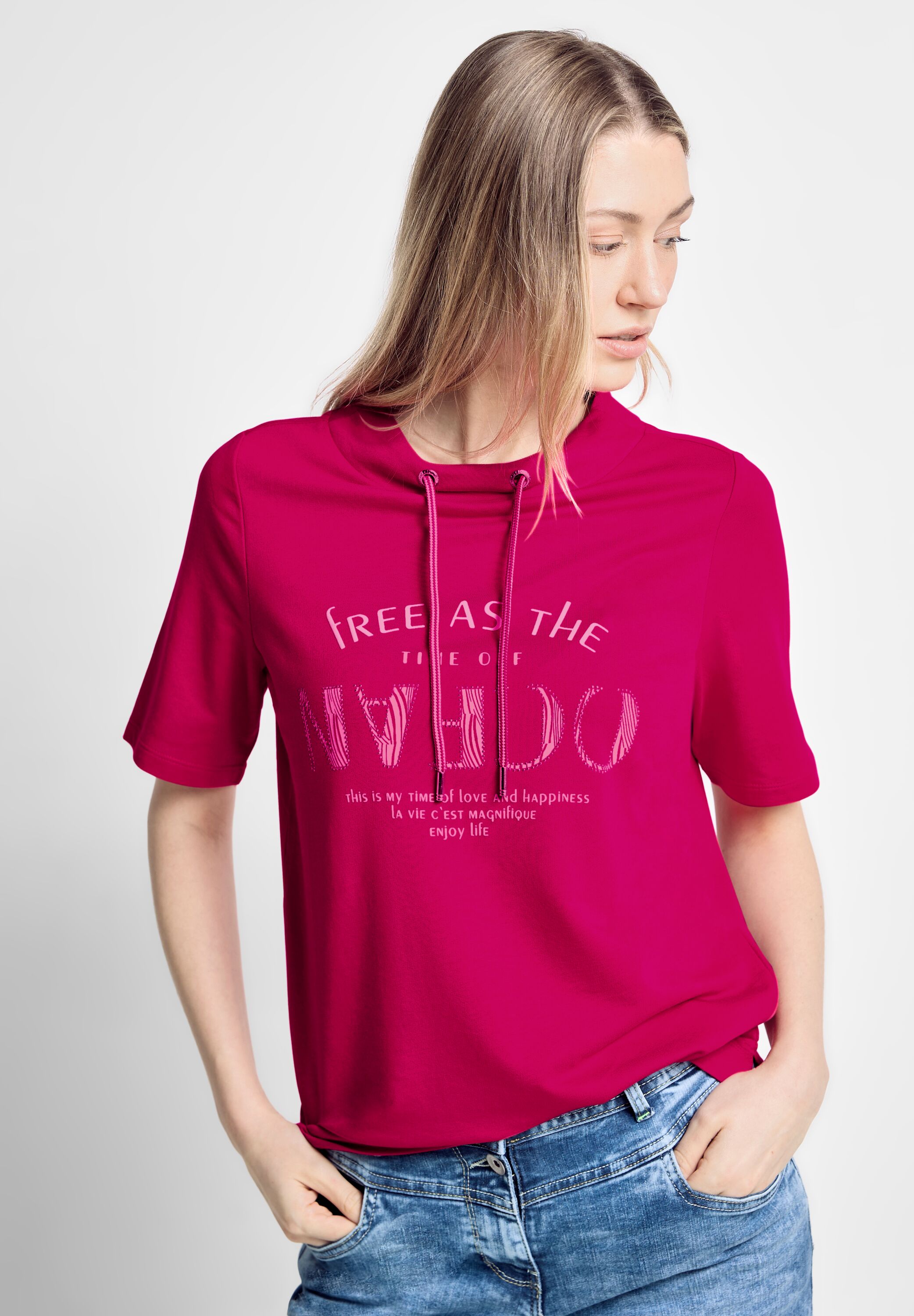 CECIL Damen B321302 T-Shirt mit Wording, pink Sorbet, M