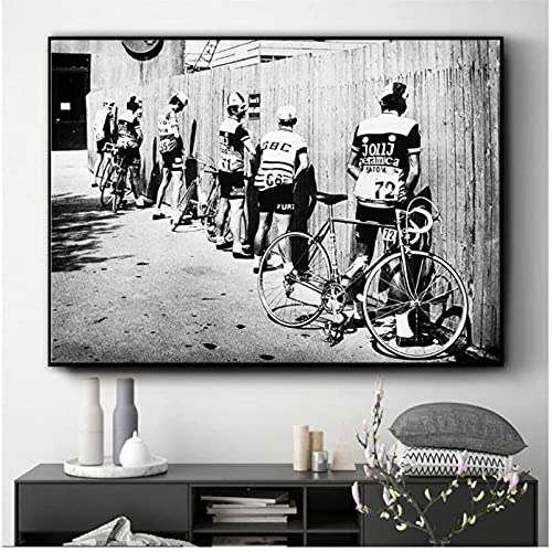 Wandbild 50x60cm Rahmenlose Retro Fahrrad Foto Leinwand Poster Schwarz-weiß Badezimmer Dekoration Herren Rennrad Wandkunst Bild