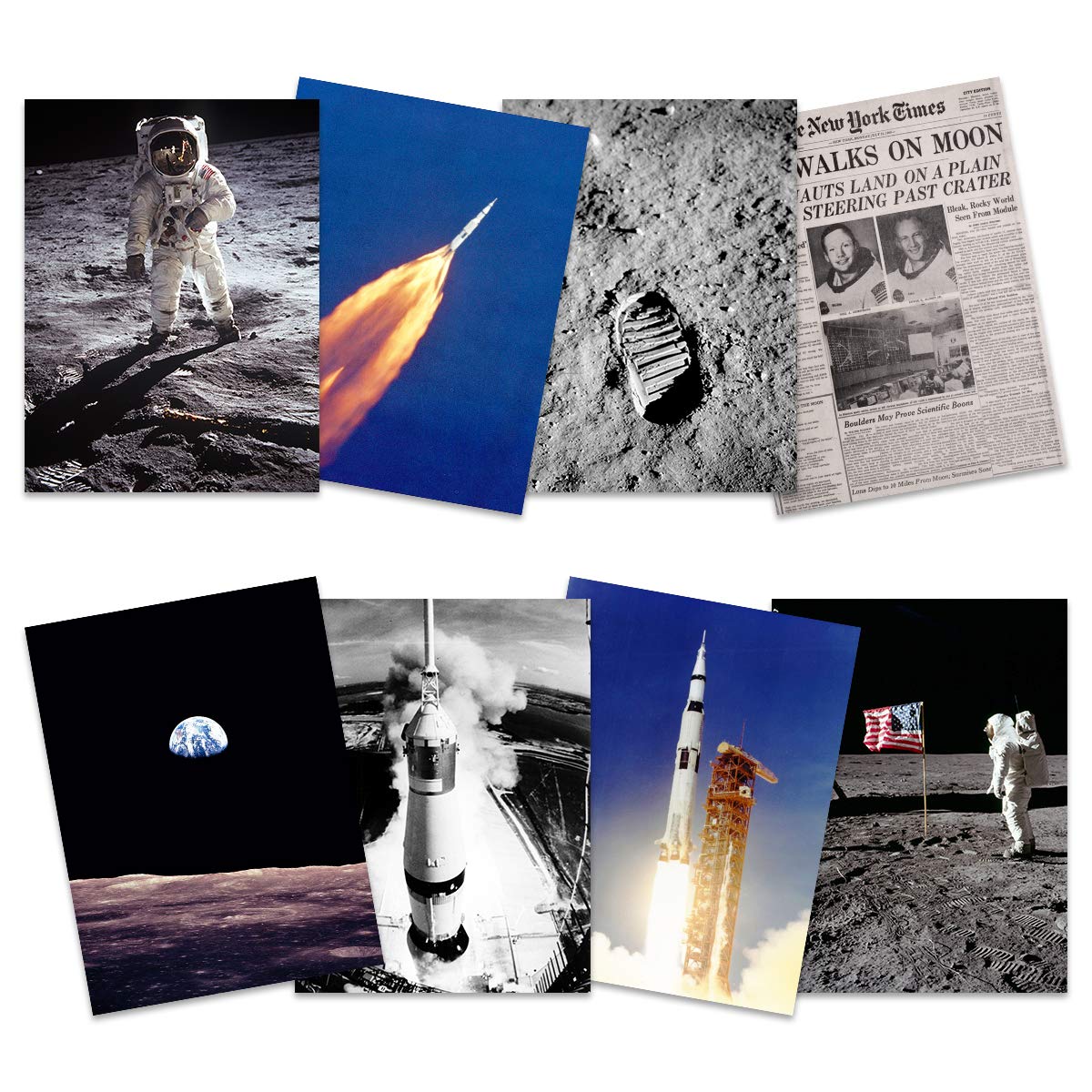 Wee Blue Coo Apollo 11 Astronaut Aldrin Armstrong 50th Anniversary Moon Landing Saturn V Rocket Wall Art Print Poster Home Decor Premium Pack of 8 Mond Rakete Wand Zuhause Deko