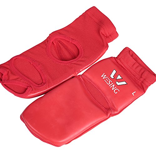 Wesing Instep Guards Fußschutz für Sanda Boxen MMA Erwachsene PU Leder - rot - L