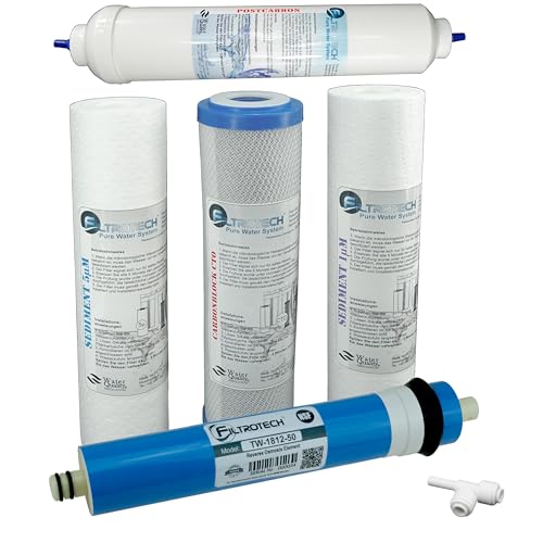 Umkehrosmose Wasserfilter Ersatz Set Kartuschen mit Membrane 50 GPD für Trinkwasser Filtersystem RO-5 (VFS-4-M50)