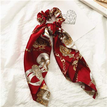 Mode Blumendruck Scrunchie Seide elastisches Haarband for Frauen Schal Bögen Gummiseile Mädchen Krawatten Zubehör,53 (Color : 14)