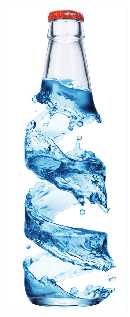 Wallario Glasbild Strudel in der Wasserflasche - 50 x 125 cm Wandbilder Glas in Premium-Qualität: Brillante Farben, freischwebende Optik