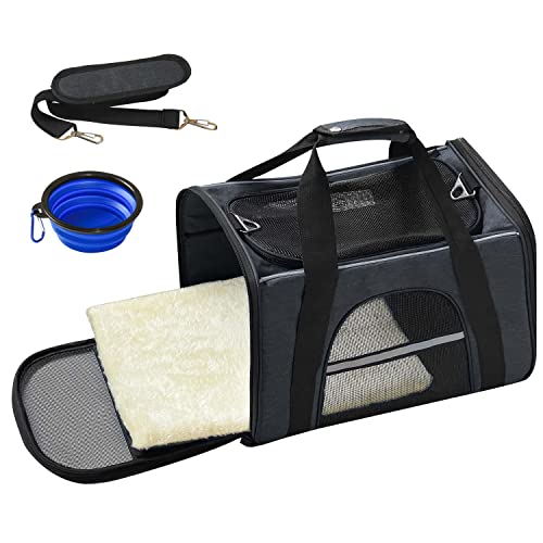 Ribelli Transporttasche Faltbar, Hundetasche mit Schultergurt und Silikonnapf, Tragbare Tasche für Katzen und Welpe bis 15kg, ca. 45x28.5x31 cm