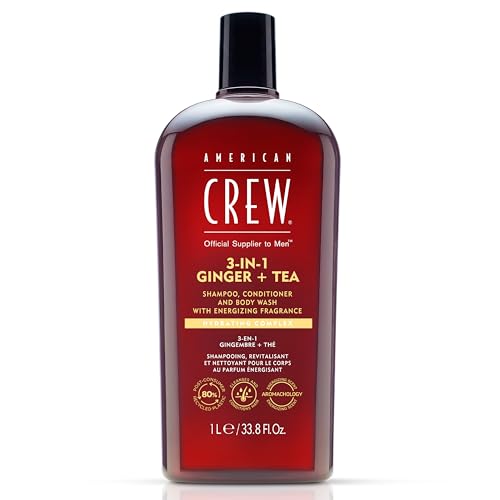 AMERICAN CREW – 3-in-1 Ginger & Tea Shampoo, Conditioner & Body Wash, 1000ml, Pflegeshampoo und Duschgel für Männer, Produkt für die tägliche Reinigung von Körper und Haar