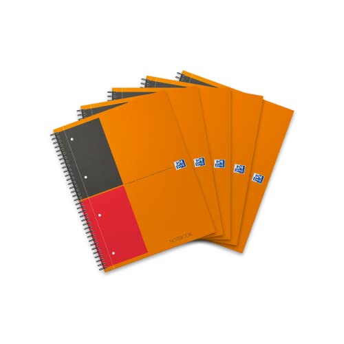 Oxford 100104036 Notebook International 5er Pack A4 liniert 80 Blatt stabiler Kartondeckel orange