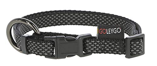 GoLeyGo Hundeleine Flat + Halsband, Schwarz, Größe S 1,4-2m, Sicherer Magnet-klick-verschluss, Inkl. Adapter-Pin, Hundeleine für kleine Hunde bis 15kg, Maximale Belastung 100kg