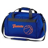 Sporttasche mit Namen Bedruckt für Kinder | Personalisierbar mit Motiv Basketball | Reisetasche Duffle Bag für Mädchen und Jungen Sport (Royalblau)