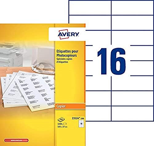 Avery 23524-200 Etiketten für Kopierer 105 x 37 mm 3.200 Stück Weiß