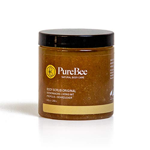 PureBee Bienenwachs, Propolis & Honig Körperpeeling | 2-in-1: Reinigung + Body Lotion | Mit Jojoba-, Avocado- & Aprikosenkernöl