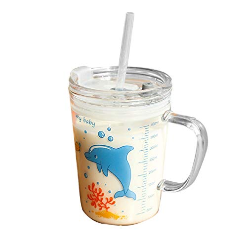450 ml Glas-Milchflasche wiederverwendbare Smoothie-Tassen Boba-Teetassen mit Deckel und Strohhalm Bubble Teetasse Glasbecher Reisebecher niedlicher Kaffeebecher Wasser Saft Tasse für Zuhause Büro