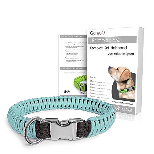 Ganzoo Paracord 550 Hunde-Halsband Set selbst knüpfen, Bastelset, DIY Geschenk (Himmelblau)