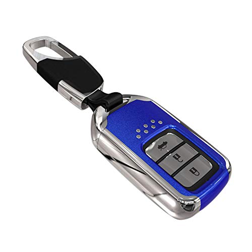 Kwak's Honda ABS Key Case Autoschlüssel Abdeckung Kompatibel für Honda CRV CRIDER Jade XRV VEZEL Odyssey Accord Civic 2/3/4-Tasten-Smart-Fernbedienung Schlüsselanhänger mit kurzer Schnalle(A-blau)