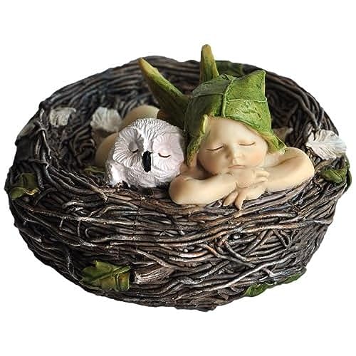 Top Collection 4202 Schlafende Fee Baby mit Eule im Nest Figuren, weiß, braun, Creme, grün