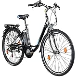 ZÜNDAPP Z505 E Bike Damen 28 Zoll E Damenfahrrad Elektro Fahrräder mit 6 Gängen Fahrrad Ebike Damen City Hollandrad Damenrad Pedelec tiefer Einstieg (schwarz/blau, 48 cm)