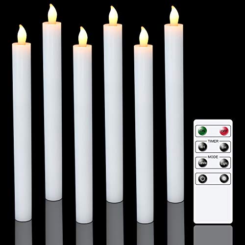Eldnacele White LED batteriebetriebene Taper Candles mit Fernbedienung und Timer, flackernde flammenlose Fensterkerzen, 6er-Set für Tafelaufsatz, (Weiß)