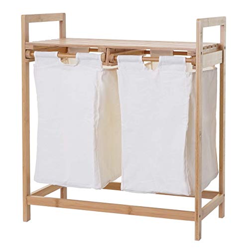 Mendler Wäschesammler HWC-B83, Laundry Wäschesortierer Wäschebox Wäschekorb Wäschebehälter, Bambus 2 Fächer 74x64x33cm 70l