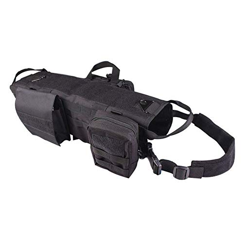 DaiHan Taktisches Hundegeschirr, Molle Trainingsweste,Verstellbar, Outdoor-Trainingsgeschirr mit 3 abnehmbaren Taschen, taktisches Hundegeschirr Schwarz L