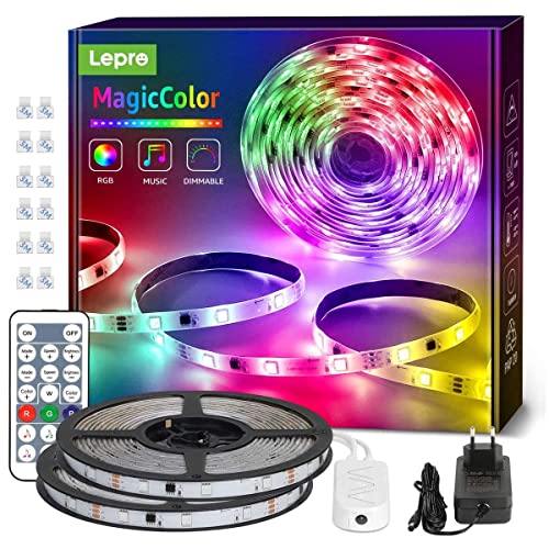 Lepro 10M(5M*2) LED Strip MagicColor RGB Mit Musik, LED Streifen Sync Set mit Fernbedienung, IP65 Wasserdicht Licht Band,Farbwechsel Lichterkette Flexibel, Lichtband Leiste für Party Weihnachten Deko