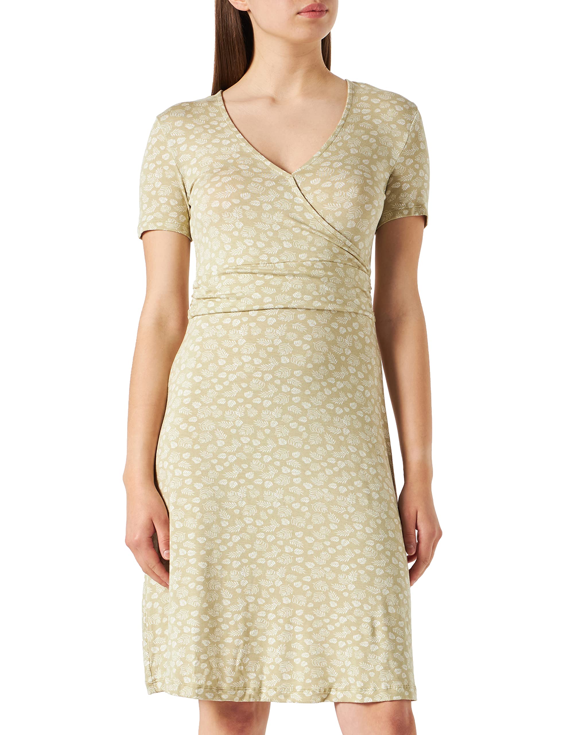 TOM TAILOR Damen Kleid in Wickeloptik 1032059, 29550 - Green Offwhite Leaf Design, 42