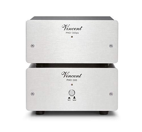Vincent PHO-300 High-End Phonovorverstärker in Aluminium-Gehäuse, externes Netzteil, für Plattenspieler mit MM und MC-Abtast-Systemen, Silber