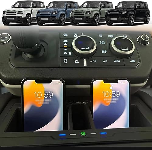 Duales Kabelloses Ladegerät Auto für Land Rover Defender 90 110 130 2020 2021 2022 2023, 15W Qi Wireless Schnellladendes Handy-Ladegerät mit 27W USB-A und Typ-C-Anschluss für iPhone Samsung