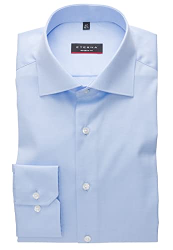 eterna Langarm Hemd Modern Fit Cover Shirt Bügelfrei 100% Baumwolle Uni hellblau Gr. 43