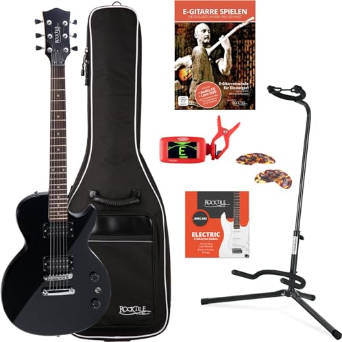 Rocktile LP-100 BL E-Gitarre Schwarz SET inkl. Gigbag + Ständer + Saiten + Tuner + Plektren