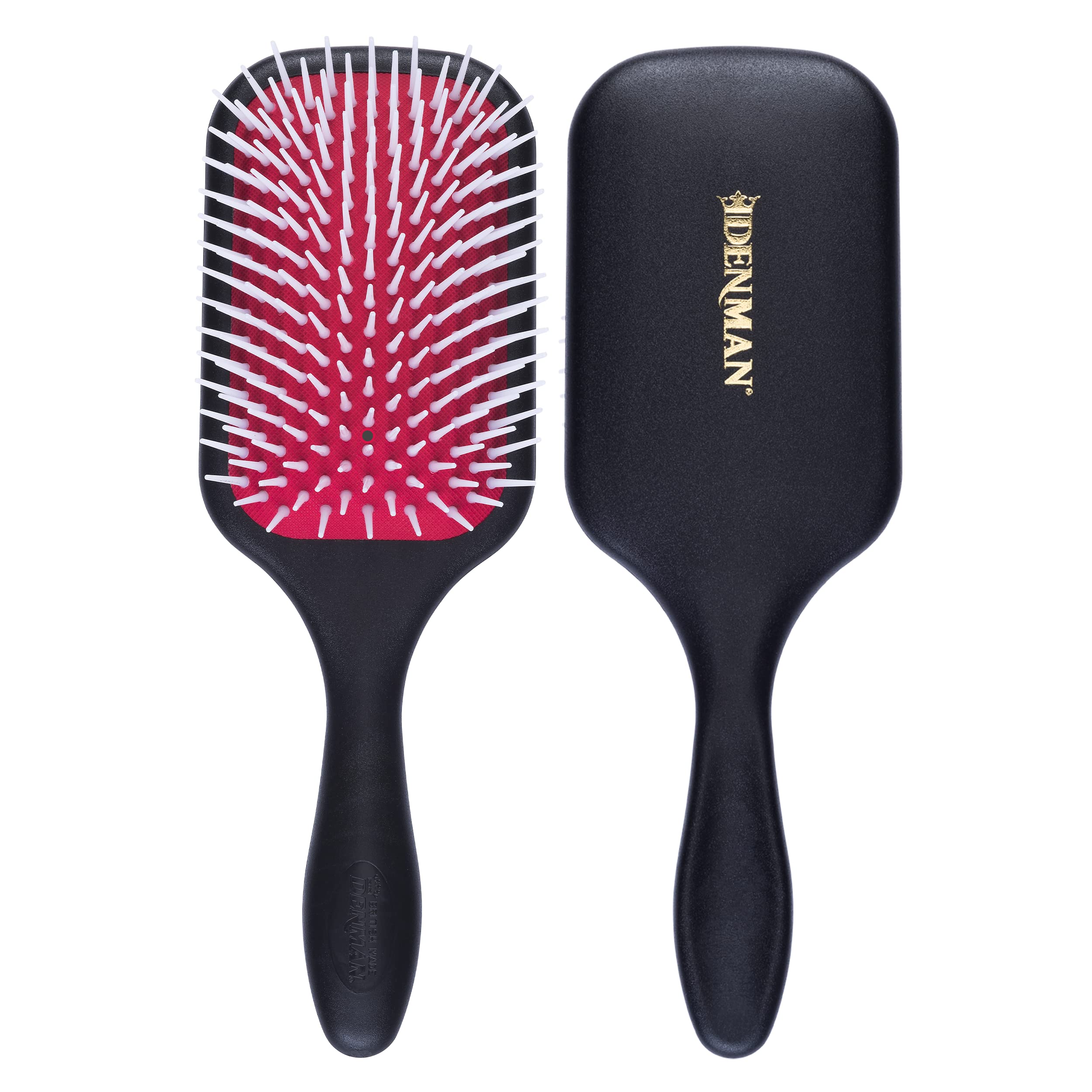 Denman Power Paddle Hair Brush for Fast and Comfortable Detangling, Blow Drying and Styling - Combination of D3 Styling Pins & Paddle Brush - For Women and Men (Red & Black), P038