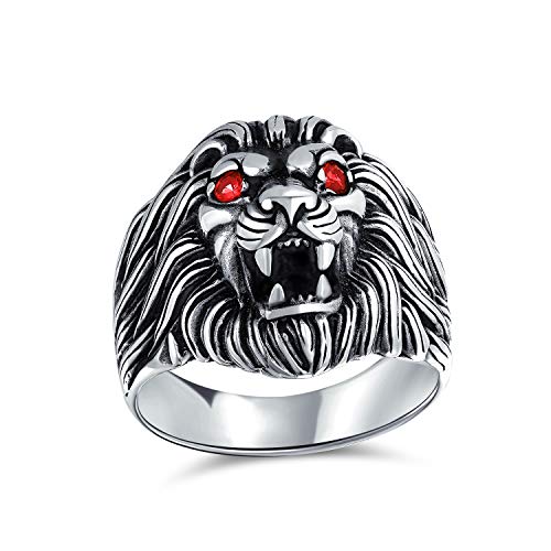 Personalisieren Sie Erklärung Simuliert Rote Rubinaugen Brüllenden König Des Dschungel-Löwen-Ring Für Männer Massive Oxidiert .925 Sterling Silber Handgefertigt In Der Türkei